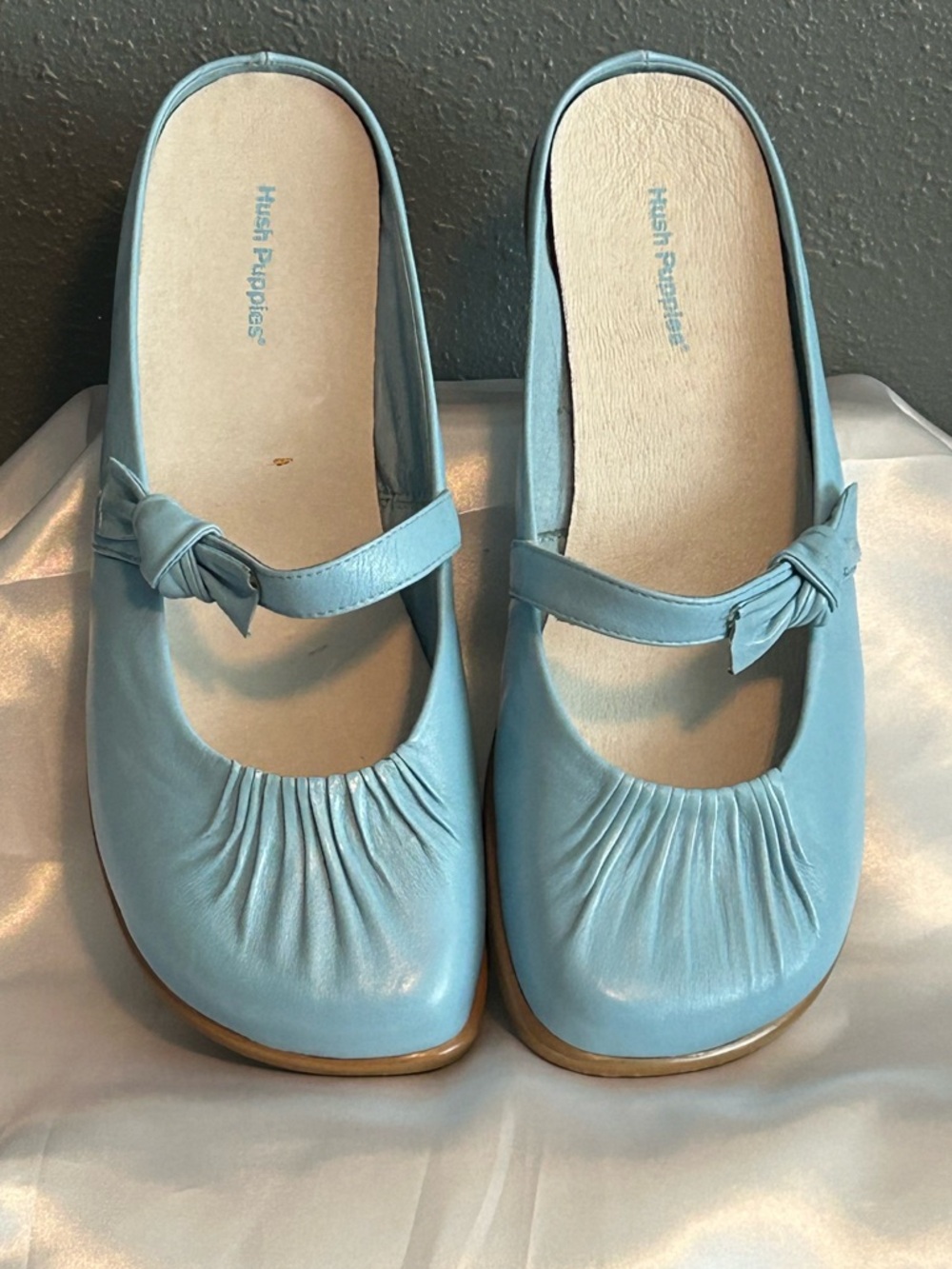 Hush Puppies Women's Light Blue Mary Jane Clogs with Knot Strap